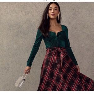 Francesca's Collections Red and Black Plaid A-Line Skirt